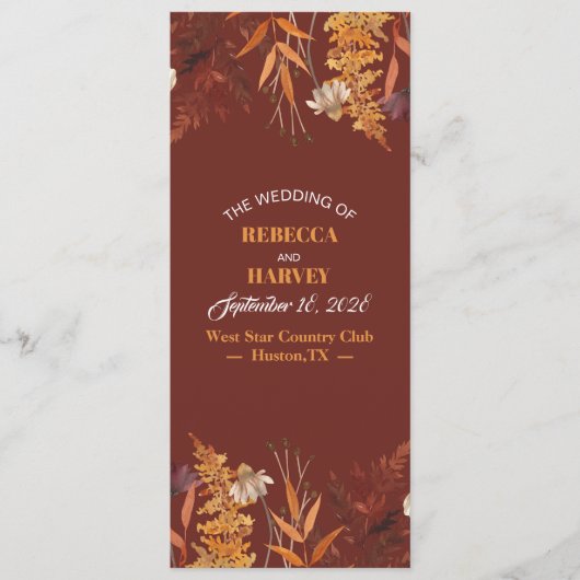 Terracotta Wildflower herfst herfst bruiloft progr Programma (Voorkant)