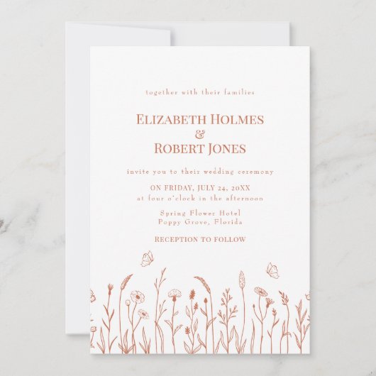 Terracotta Wildflower Meadow Bruiloft Uitnodiging (Voorkant)