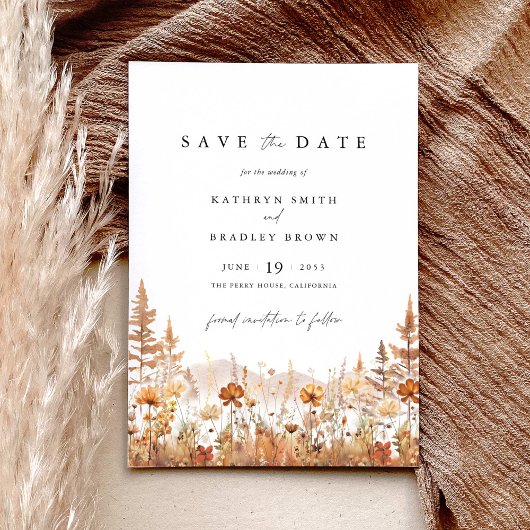 Terracotta Wildflower Mountain Wedding Save The Date
