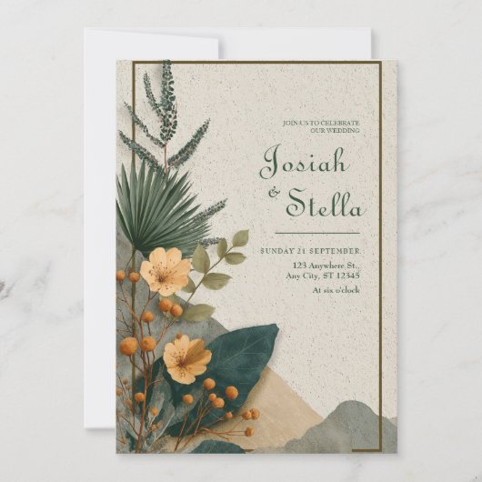 Terracotta Wildflower & Palm Desert Wedding Kaart (Voorkant)