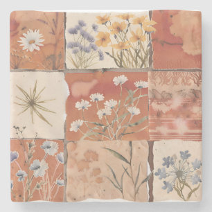 Terracotta Wildflower Patchwork Rustiek Boho Sprin Stenen Onderzetter