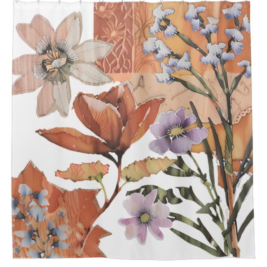 Terracotta Wildflower Rustiek Boho Badkamer Decor Douchegordijn (Voorkant)