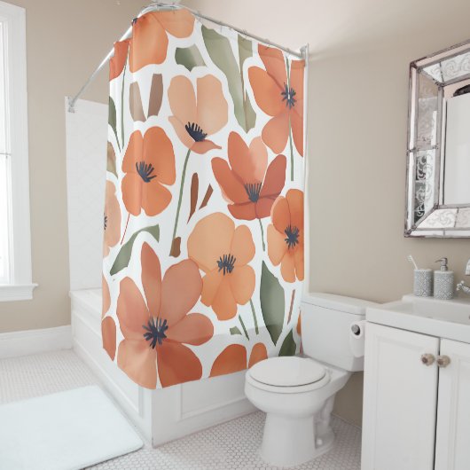 Terracotta Wildflower Rustiek Boho Badkamer Decor Douchegordijn (In situ)
