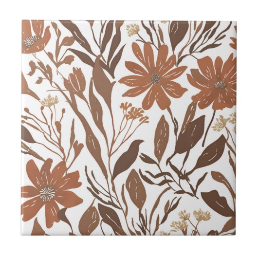 Terracotta Wildflower Rustiek Boho Wall Accent Tegeltje (Voorkant)