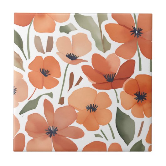 Terracotta Wildflower Rustiek Boho Wall Accent Tegeltje (Voorkant)