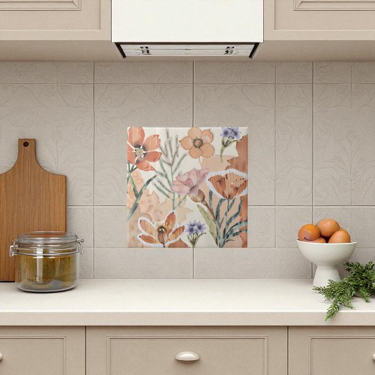 Terracotta Wildflower Rustiek Boho Wall Accent Tegeltje