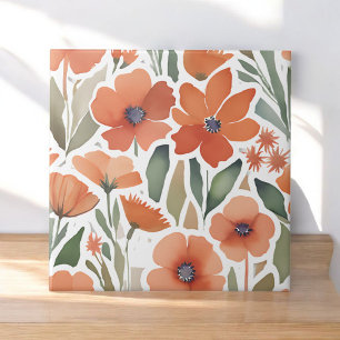 Terracotta Wildflower Rustiek Boho Wall Accent Tegeltje