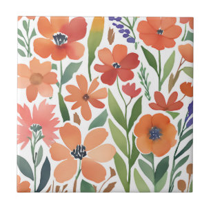 Terracotta Wildflower Rustiek Boho Wall Accent Tegeltje