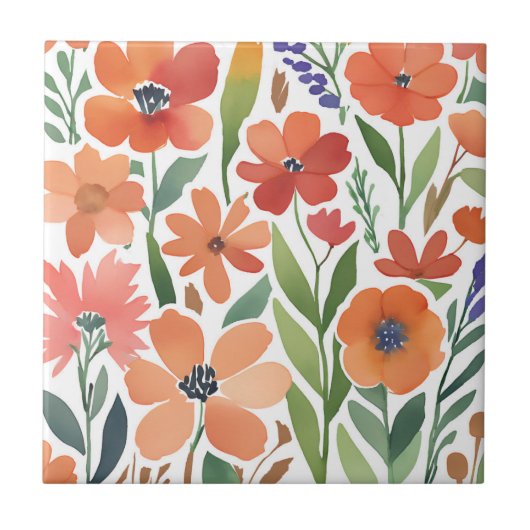 Terracotta Wildflower Rustiek Boho Wall Accent Tegeltje (Voorkant)