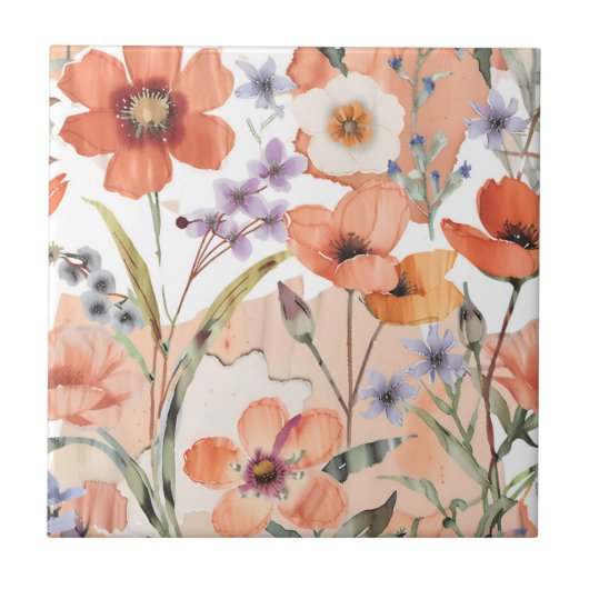 Terracotta Wildflower Rustiek Boho Wall Accent Tegeltje (Voorkant)