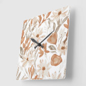 Terracotta Wildflower Rustiek Boho Wall Accent Vierkante Klok (Hoek)