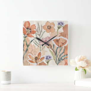 Terracotta Wildflower Rustiek Boho Wall Accent Vierkante Klok