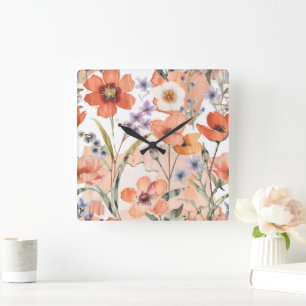Terracotta Wildflower Rustiek Boho Wall Accent Vierkante Klok