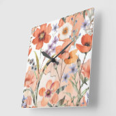 Terracotta Wildflower Rustiek Boho Wall Accent Vierkante Klok (Hoek)