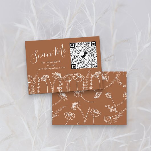 Terracotta Wildflower Schets Online RSVP QR Code Informatiekaartje
