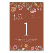 Terracotta Wildflower Trouwtafel Nummers Kaart (Achterkant)