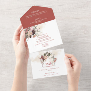 Terracotta Winter White Blush Pink Floral Wedding All In One Uitnodiging