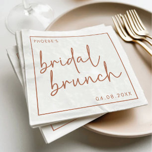 Terracotta & Wit Minimalistisch Script Bruids Brun Servet
