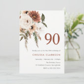 Terracotta & Witte Boho Bloemen 90ste Verjaardagsf Kaart (Staand voorkant)