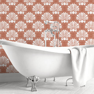 Terracotta & Witte Schelp Behang