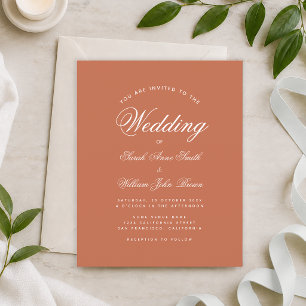 Terracotta Witte Script Budget Trouwuitnodiging
