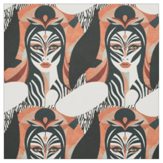 Terracotta Zebra Muse Art Deco Pattern Stof