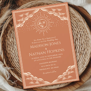 Terracotta zon en maan tarot gotische bruiloft kaart