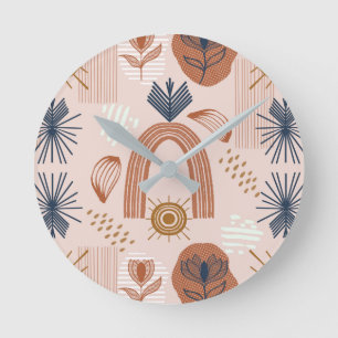 Terracotta Zonsopgang: Boho Harmonie, Roze Blush Ronde Klok