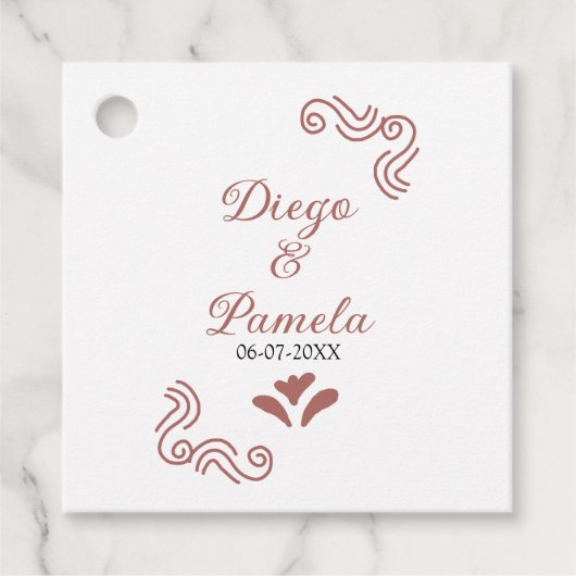 Terracotta zwart rustiek Spaans bruidspaar Bedankjes Labels (Voorkant)