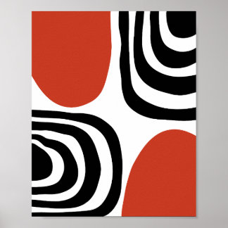 Terracotta Zwart Wit Abstract Geometrisch Wandkuns Poster