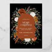 Terracotta zwarte bloemboog moderne kerstfolie folie feestdagenkaart (Voorkant)