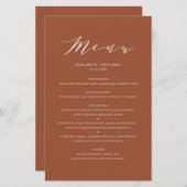 Terracottta Minimalist Script Wedding Menu Kaart (Voorkant / Achterkant)
