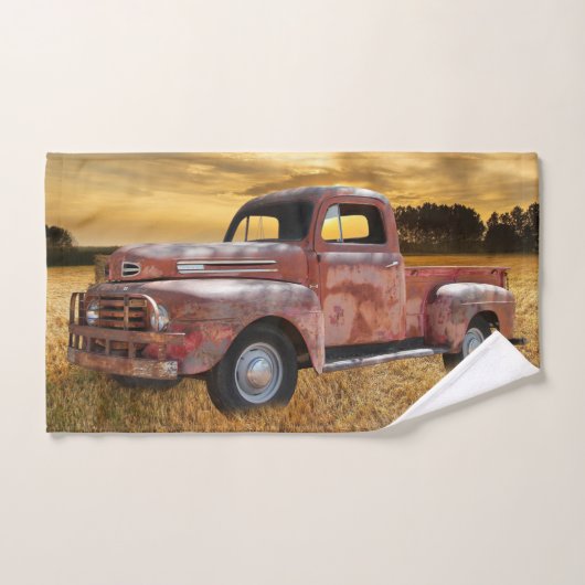 Terrain de ferme de camions antiques Red (Serviette à main)