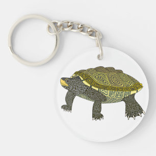 Terrapin (wit) - Cirkelvormige acrylsleutelhanger Sleutelhanger