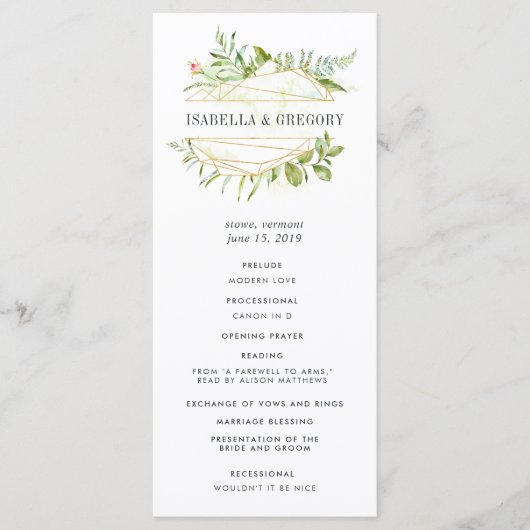 Terrarium bruiloft ceremonie programma (Voorkant)