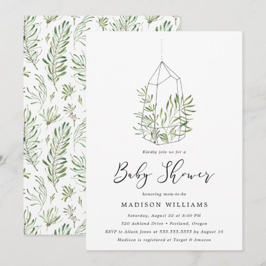 Terrarium de verdure peint Baby shower Invitation (Devant / Derrière)