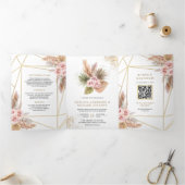 Terrarium Pampas Dusty Roses QR Code Weddenschap Drieluik Uitnodiging (Binnen)