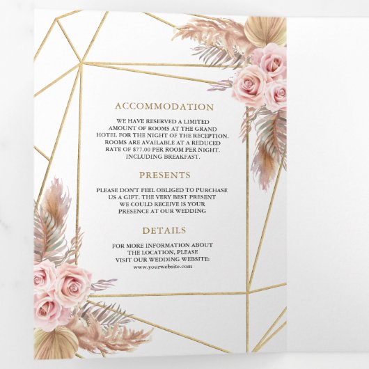 Terrarium Pampas Dusty Roses QR Code Weddenschap Drieluik Uitnodiging (Binnenzijde eerst)