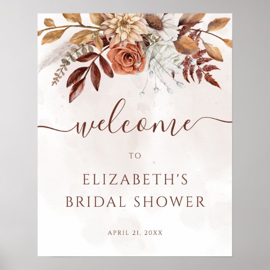 Terrarotta bloem boho herfst bruiloft feestelijke  poster (Voorkant)