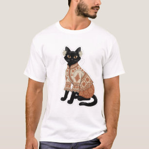 Terrarotta Bloem Zwart Kat Grafische T-shirt