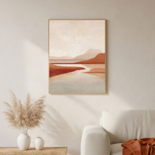 Terrarotta kust abstracte kunst voor neutrale deco poster