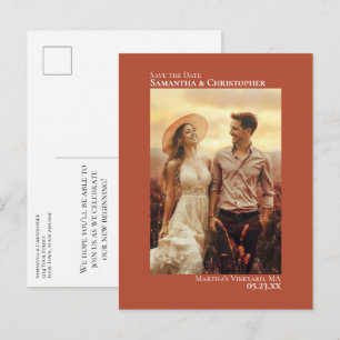 Terrarotta Minimalistische Trouwfoto Save The Date Aankondigingskaart