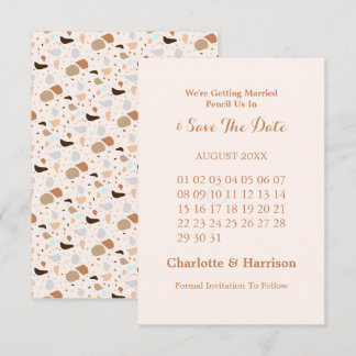 Terrazzo Abstract Moderne Aardse Bruiloft Save The Date