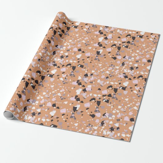 Terrazzo abstract patroon terracotta cadeaupapier (Uitgerold)