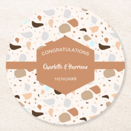 Terrazzo Abstracte Earthy Modern Ronde Kartonnen Onderzetter