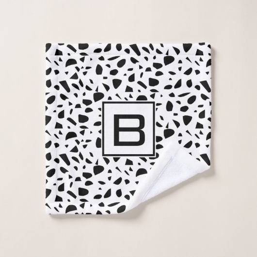Terrazzo blanc noir motif monogramme initial (Gant de toilette)