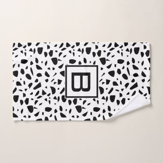 Terrazzo blanc noir motif monogramme initial (Serviette à main)