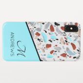 Terrazzo Blau Monogram Personaliseerde Naam Case-Mate iPhone Case (Achterkant (horizontaal))