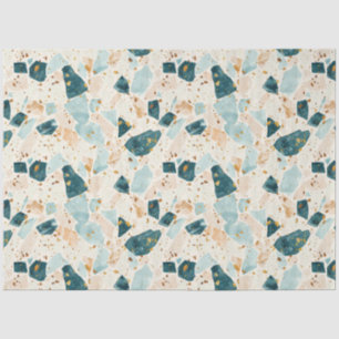 Terrazzo Blauwgroen en Gouden Patroon Decoupage Tissuepapier