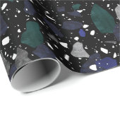 Terrazzo Blue Green Grey Tile Print Wrapping Paper Cadeaupapier (Rol Hoek)